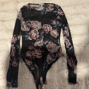 Charlotte Russe Black and Pink Floral Bodysuit